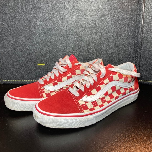 Vans Old Skool Red Checkerboard Suede Casual Skate Shoes Men's Size 6.5 W 8 - Picture 2 of 12
